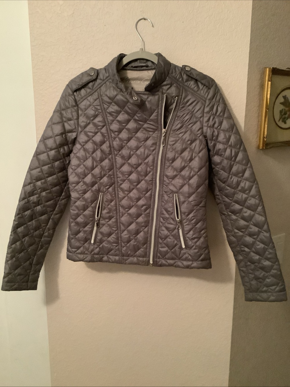 Kenneth Cole New York Gray Quilted Asymmetrical Puffer Jacket